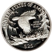 USA $25 American Eagle 1999 W KM# 302 UNITED STATES OF AMERICA .9995 PLATINUM 1/4 OZ. $25 coin reverse USA $25 American Eagle 1999 W KM# 302 UNITED STATES OF AMERICA .9995 PLATINUM 1/4 OZ. $25 coin reverse