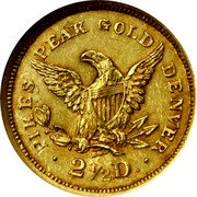 USA 2½D Clark, Gruber and Co 1860 KM# 63 PIKES PEAK GOLD DENVER 2½D coin reverse USA 2½D Clark, Gruber and Co 1860 KM# 63 PIKES PEAK GOLD DENVER 2½D coin reverse