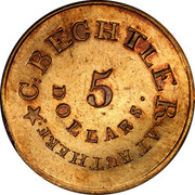 USA 5 Dollars 1834 KM# 97.2 Christopher Bechtler (North Carolina) C. BECHTLER. AT RUTHERF: 5 DOLLARS ∙ coin obverse