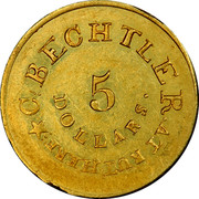 USA 5 Dollars 1834 KM# 97.1 Christopher Bechtler (North Carolina) * C. BECHTLER. AT RUTHERF: 5 DOLLARS ∙ coin obverse USA 5 Dollars 1834 KM# 97.1 Christopher Bechtler (North Carolina) * C. BECHTLER. AT RUTHERF: 5 DOLLARS ∙ coin obverse