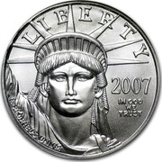 USA $50 American Eagle 2007 W Burnished Unc. KM# 285 LIBERTY E PLURIBUS UNUM IN GOD WE TRUST coin obverse USA $50 American Eagle 2007 W Burnished Unc. KM# 285 LIBERTY E PLURIBUS UNUM IN GOD WE TRUST coin obverse