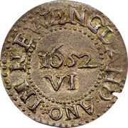 USA 6 Pence Oak tree 1652 KM# 9 ∙ ANO ∙ NEW ENGLAND ∙ VI coin reverse USA 6 Pence Oak tree 1652 KM# 9 ∙ ANO ∙ NEW ENGLAND ∙ VI coin reverse