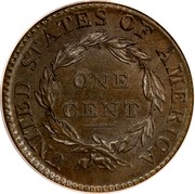 USA Cent Classic Head 1814 Plain 4 KM# 39 UNITED STATES OF AMERICA ONE CENT coin reverse USA Cent Classic Head 1814 Plain 4 KM# 39 UNITED STATES OF AMERICA ONE CENT coin reverse