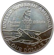 USA Dollar 1996 Atlanta Paralympics - blind runner 1995 D KM# 259 UNITED STATES OF AMERICA ONE DOLLAR 100 ATLANTA E PLURIBUS UNUM coin reverse USA Dollar 1996 Atlanta Paralympics - blind runner 1995 D KM# 259 UNITED STATES OF AMERICA ONE DOLLAR 100 ATLANTA E PLURIBUS UNUM coin reverse