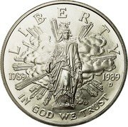 USA Dollar Congress Bicentennial 1989 D KM# 225 LIBERTY IN GOD WE TRUST 1789 1989 coin obverse USA Dollar Congress Bicentennial 1989 D KM# 225 LIBERTY IN GOD WE TRUST 1789 1989 coin obverse