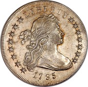 USA Dollar Draped Bust 1795 Centered bust KM# 18 LIBERTY coin obverse USA Dollar Draped Bust 1795 Centered bust KM# 18 LIBERTY coin obverse