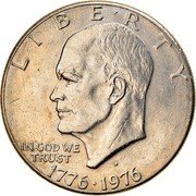 USA Dollar Eisenhower 1976 D Type I (Squared T) KM# 206 LIBERTY IN GOD WE TRUST 1776 ∙ 1976 coin obverse USA Dollar Eisenhower 1976 D Type I (Squared T) KM# 206 LIBERTY IN GOD WE TRUST 1776 ∙ 1976 coin obverse