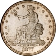 USA Dollar Trade 1877 S KM# 108 IN GOD WE TRUST LIBERTY coin obverse USA Dollar Trade 1877 S KM# 108 IN GOD WE TRUST LIBERTY coin obverse