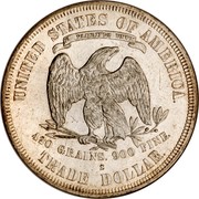 USA Dollar Trade 1877 S KM# 108 UNITED STATES OF AMERICA TRADE DOLLAR 420 GRAINS 900 FINE E PLURIBUS UNUM coin reverse USA Dollar Trade 1877 S KM# 108 UNITED STATES OF AMERICA TRADE DOLLAR 420 GRAINS 900 FINE E PLURIBUS UNUM coin reverse