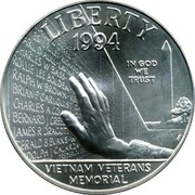 USA Dollar Vietnam Veterans Memorial 1994 W KM# 250 LIBERTY IN GOD WE TRUST VIETNAM VETERANS MEMORIAL coin obverse USA Dollar Vietnam Veterans Memorial 1994 W KM# 250 LIBERTY IN GOD WE TRUST VIETNAM VETERANS MEMORIAL coin obverse