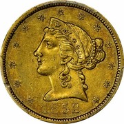 USA Five Dollars Wass Molitor (Small head) 1852 KM# 55 W. M. & CO coin obverse USA Five Dollars Wass Molitor (Small head) 1852 KM# 55 W. M. & CO coin obverse