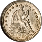 USA Half Dime Seated Liberty 1854 KM# 76 LIBERTY coin obverse USA Half Dime Seated Liberty 1854 KM# 76 LIBERTY coin obverse