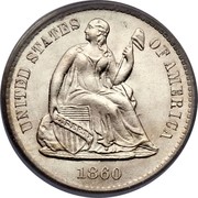 USA Half Dime Seated Liberty 1860 O KM# 91 UNITED STATES OF AMERICA LIBERTY coin obverse USA Half Dime Seated Liberty 1860 O KM# 91 UNITED STATES OF AMERICA LIBERTY coin obverse