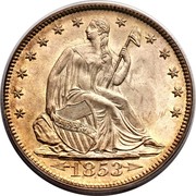 USA Half Dol. Seated Liberty 1853 KM# 79 LIBERTY coin obverse USA Half Dol. Seated Liberty 1853 KM# 79 LIBERTY coin obverse