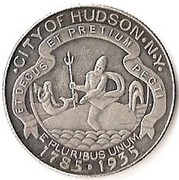 USA Half Dollar Hudson New York Sesquicentennial 1935 KM# 170 ∙ CITY OF HUDSON ∙ N ∙ Y ∙ ET DECUS ET PRETIUM RECTI E PLURIBUS UNUM coin obverse USA Half Dollar Hudson New York Sesquicentennial 1935 KM# 170 ∙ CITY OF HUDSON ∙ N ∙ Y ∙ ET DECUS ET PRETIUM RECTI E PLURIBUS UNUM coin obverse