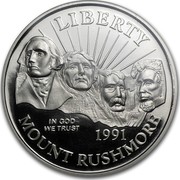 USA Half Dollar Mount Rushmore 50th Anniversary 1991 D KM# 228 LIBERTY IN GOD WE TRUST MOUNT RUSHMORE coin obverse USA Half Dollar Mount Rushmore 50th Anniversary 1991 D KM# 228 LIBERTY IN GOD WE TRUST MOUNT RUSHMORE coin obverse