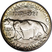 USA Half Dollar Vermont Sesquicentennial 1927 KM# 162 BATTLE OF BENNINGTON HALF DOLLAR AUG. 16 IN GOD WE TRUST E PLURIBUS UNUM 1777-1927 coin reverse