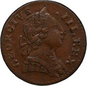 USA Halfpenny Machin's Mills 1788 KM# 13 GEORGIVS III. REX. coin obverse USA Halfpenny Machin's Mills 1788 KM# 13 GEORGIVS III. REX. coin obverse