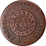 USA One Cent Flowing Hair 1793 periods after "LIBERTY" KM# 11 UNITED STATES OF AMERICA. ONE CENT 1/100 coin reverse USA One Cent Flowing Hair 1793 periods after "LIBERTY" KM# 11 UNITED STATES OF AMERICA. ONE CENT 1/100 coin reverse