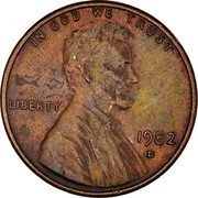 USA One Cent Lincoln 1982 D large date KM# 201a IN GOD WE TRUST LIBERTY coin obverse USA One Cent Lincoln 1982 D large date KM# 201a IN GOD WE TRUST LIBERTY coin obverse