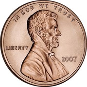 USA One Cent Lincoln 2007 KM# 201b IN GOD WE TRUST LIBERTY coin obverse USA One Cent Lincoln 2007 KM# 201b IN GOD WE TRUST LIBERTY coin obverse