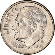 USA One Dime Roosevelt 2005 S KM# 195b LIBERTY IN GOD WE TRUST coin obverse USA One Dime Roosevelt 2005 S KM# 195b LIBERTY IN GOD WE TRUST coin obverse