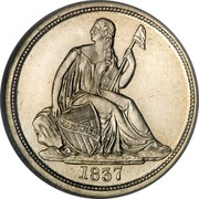 USA One Dime Seated Liberty 1837 Large date KM# 61 LIBERTY coin obverse USA One Dime Seated Liberty 1837 Large date KM# 61 LIBERTY coin obverse