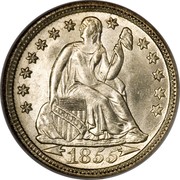 USA One Dime Seated Liberty 1855 KM# 77 LIBERTY coin obverse USA One Dime Seated Liberty 1855 KM# 77 LIBERTY coin obverse