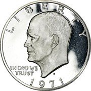 USA One Dollar Eisenhower 1971 S Proof KM# 203a LIBERTY IN GOD WE TRUST coin obverse USA One Dollar Eisenhower 1971 S Proof KM# 203a LIBERTY IN GOD WE TRUST coin obverse