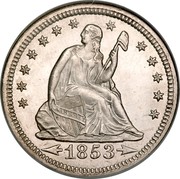 USA Quar. Dol. Seated Liberty 1853 KM# 78 LIBERTY coin obverse USA Quar. Dol. Seated Liberty 1853 KM# 78 LIBERTY coin obverse