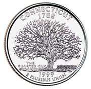 USA Quarter Dollar Connecticut 1999 D KM# 297 CONNECTICUT 1788 THE CHARTER OAK E PLURIBUS UNUM coin reverse USA Quarter Dollar Connecticut 1999 D KM# 297 CONNECTICUT 1788 THE CHARTER OAK E PLURIBUS UNUM coin reverse