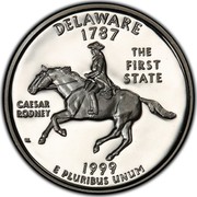 USA Quarter Dollar Delaware 1999 S KM# 293a DELAWARE 1787 THE FIRST STATE CAESAR RODNEY E PLURIBUS UNUM coin reverse USA Quarter Dollar Delaware 1999 S KM# 293a DELAWARE 1787 THE FIRST STATE CAESAR RODNEY E PLURIBUS UNUM coin reverse
