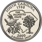 USA Quarter Dollar South Carolina 2000 S KM# 307a SOUTH CAROLINA THE PALMETTO STATE E PLURIBUS UNUM coin reverse USA Quarter Dollar South Carolina 2000 S KM# 307a SOUTH CAROLINA THE PALMETTO STATE E PLURIBUS UNUM coin reverse
