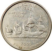 USA Quarter Dollar Virginia 2000 P KM# 309 UNITED STATES OF AMERICA LIBERTY IN GOD WE TRUST D QUARTER DOLLAR coin obverse USA Quarter Dollar Virginia 2000 P KM# 309 UNITED STATES OF AMERICA LIBERTY IN GOD WE TRUST D QUARTER DOLLAR coin obverse