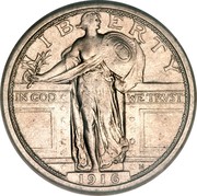 USA Quarter Standing Liberty 1916 KM# 141 LIBERTY IN GOD WE TRUST coin obverse USA Quarter Standing Liberty 1916 KM# 141 LIBERTY IN GOD WE TRUST coin obverse