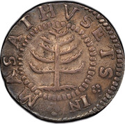 USA Shilling Pine Tree 1652 KM# 16 MASATHVSETS IN coin obverse USA Shilling Pine Tree 1652 KM# 16 MASATHVSETS IN coin obverse