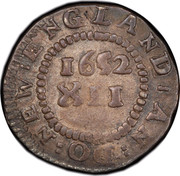 USA Shilling Pine Tree 1652 KM# 16 ∙ DO ∙ NEW ENGLAND ∙ AN ∙ XII coin reverse