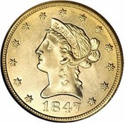 USA Ten D. Coronet Head 1847 KM# 66.2 LIBERTY DATE coin obverse