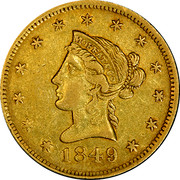 USA Ten Dol. 1849 KM# 38.2 Moffat & Company MOFFAT & CO coin obverse