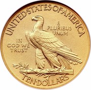 USA Ten dollars Indian Eagle 1908 KM# 130 UNITED STATES OF AMERICA TEN DOLLARS IN GOD WE TRUST E PLURIBUS UNUM coin reverse USA Ten dollars Indian Eagle 1908 KM# 130 UNITED STATES OF AMERICA TEN DOLLARS IN GOD WE TRUST E PLURIBUS UNUM coin reverse