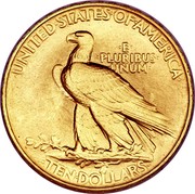 USA Ten Dollars Indian Head 1907 without periods KM# 125 ∙ UNITED ∙ STATES ∙ OF ∙ AMERICA ∙ TEN ∙ DOLLARS ∙ E ∙ PLURIBUS ∙ UNUM ∙ coin reverse USA Ten Dollars Indian Head 1907 without periods KM# 125 ∙ UNITED ∙ STATES ∙ OF ∙ AMERICA ∙ TEN ∙ DOLLARS ∙ E ∙ PLURIBUS ∙ UNUM ∙ coin reverse