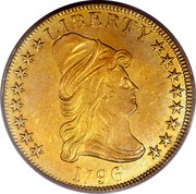 USA Ten dollars Liberty Cap (Eagle) 1796 KM# 21 LIBERTY DATE coin obverse USA Ten dollars Liberty Cap (Eagle) 1796 KM# 21 LIBERTY DATE coin obverse