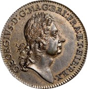 USA 2 Pence Royal Patent 1722 KM# 6 GEORGIVS ∙ D : G: MAG : BRI: FRA : ET ∙ HIB : REX ∙ coin obverse USA 2 Pence Royal Patent 1722 KM# 6 GEORGIVS ∙ D : G: MAG : BRI: FRA : ET ∙ HIB : REX ∙ coin obverse