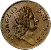 USA Farthing 1723 KM# 24 Hibernia GEORGIUS ∙ D : G : REX. coin obverse USA Farthing 1723 KM# 24 Hibernia GEORGIUS ∙ D : G : REX. coin obverse