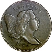USA Half cent Liberty Cap 1794 Normal Relief Head KM# 14 LIBERTY coin obverse USA Half cent Liberty Cap 1794 Normal Relief Head KM# 14 LIBERTY coin obverse