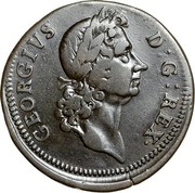 USA Halfpenny 1722 KM# 22 Hibernia GEORGIVS D: G: REX ∙ coin obverse USA Halfpenny 1722 KM# 22 Hibernia GEORGIVS D: G: REX ∙ coin obverse