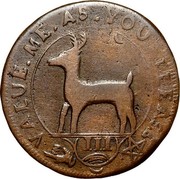 USA 3 Pence Higley Copper With Deer Token (1737) KM# Tn19 VALUE ME AS YOU PLEASE coin obverse USA 3 Pence Higley Copper With Deer Token (1737) KM# Tn19 VALUE ME AS YOU PLEASE coin obverse