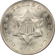 USA III Cents Type 1 1852 KM# 75 UNITED STATES OF AMERICA coin obverse USA III Cents Type 1 1852 KM# 75 UNITED STATES OF AMERICA coin obverse