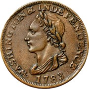 USA One Cent Washington Portrait Piece 1783 KM# Tn39 WASHINGTON & INDEPENDENCE coin obverse USA One Cent Washington Portrait Piece 1783 KM# Tn39 WASHINGTON & INDEPENDENCE coin obverse