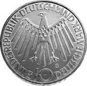 Germany 10 Mark 1972 G KM# 130 Commemorative Coinage coin obverse